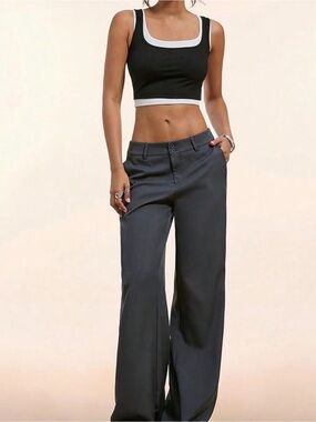 *NWOT* Classic Low Rise Wide Leg Trousers - Charcoal